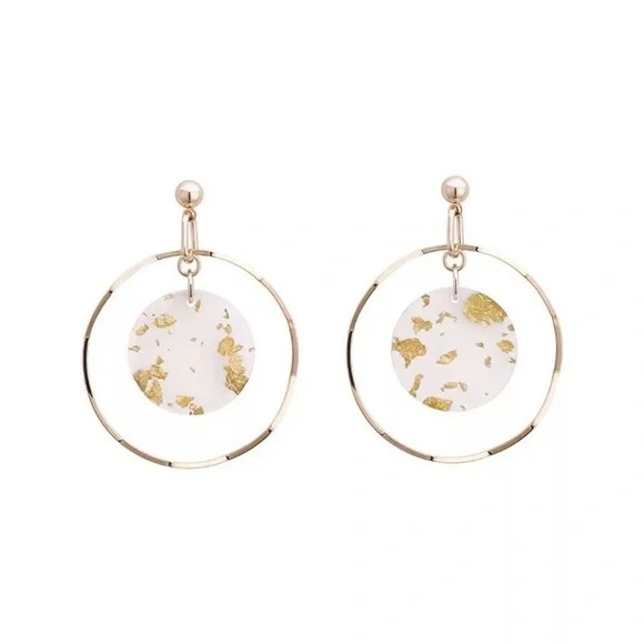 LAST SET SALE NWT Gold Flaked Hollow Wire Rim Round Drop Earrings - Picture 4 of 5